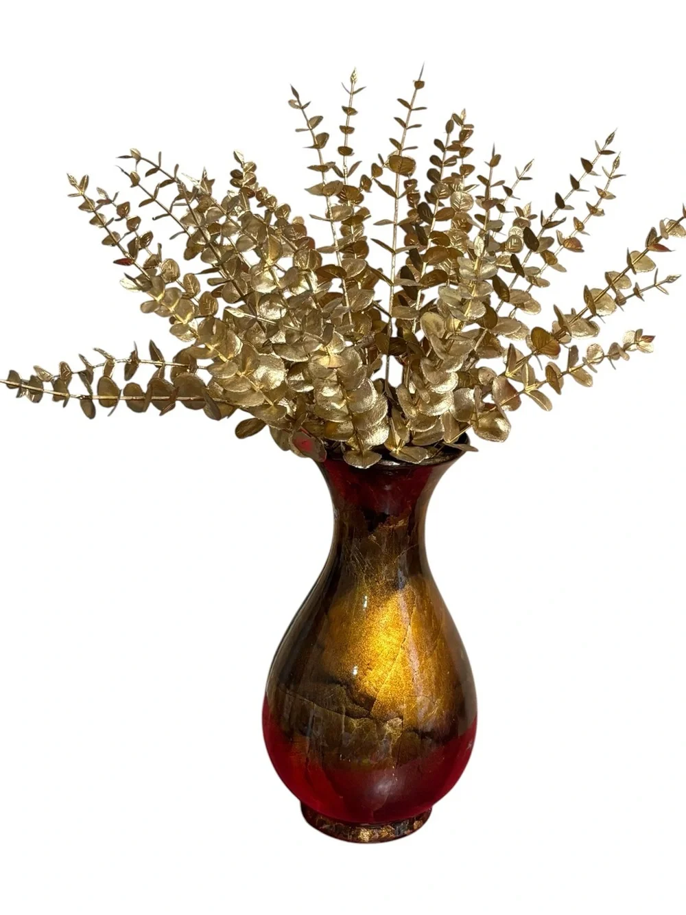 Gold Eucalyptus Stems in Brown and Gold Decorative Vase - Home Accents.